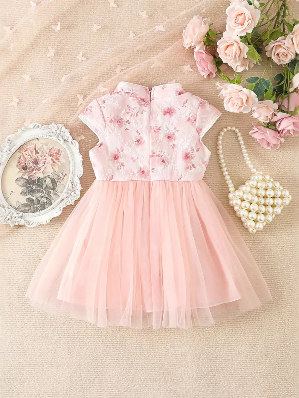 Children's Floral Cap Sleeve Tulle Dress, image 5