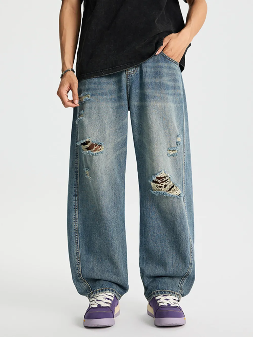 Men's Full Size Distressed Relaxed Fit Baggy Jeans Plus Size
