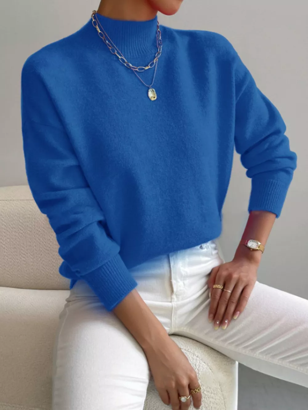 Mock Neck Dropped Shoulder Sweater, image 12