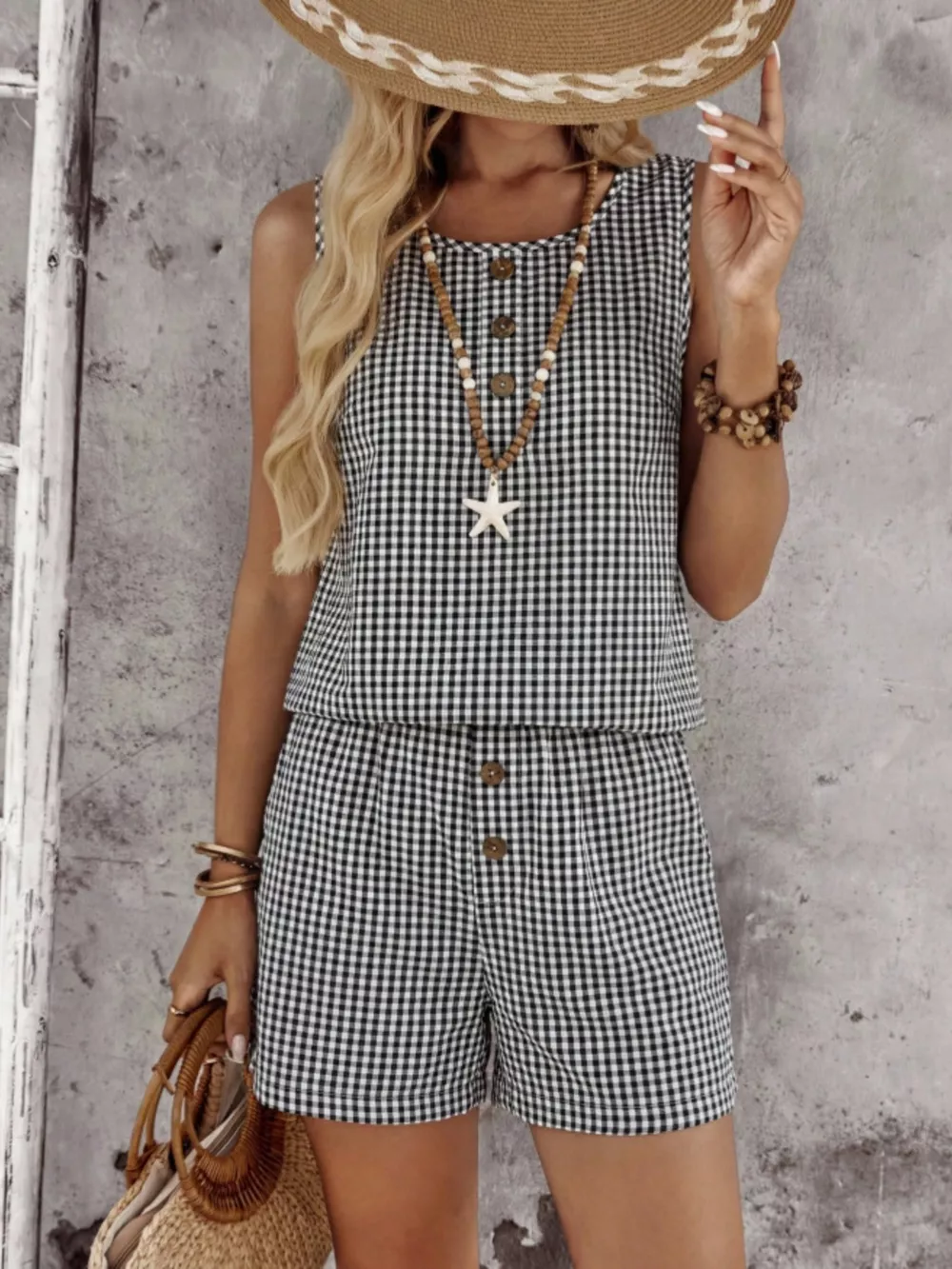Gingham Sleeveless Top & Shorts Set, image 4