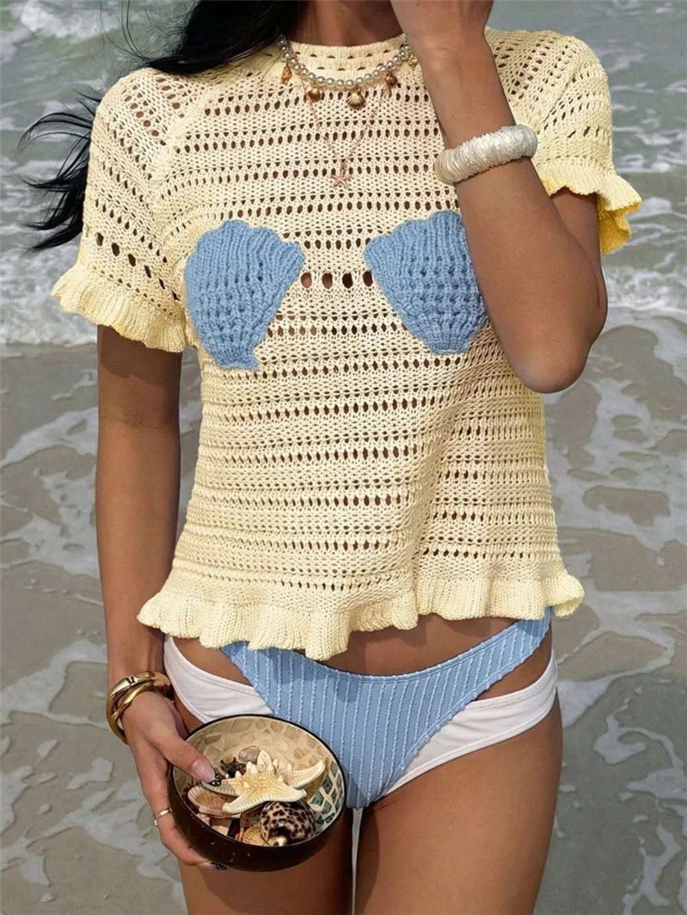 Seashell Crochet Knit Top, image 6