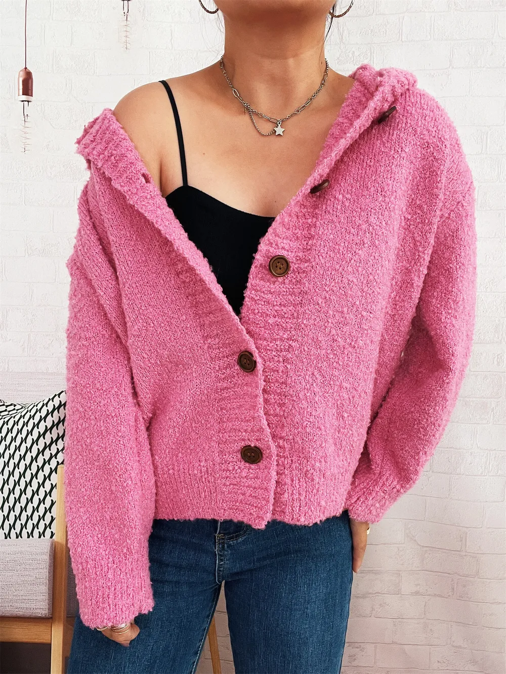 Cozy Button-Up Hooded Cardigan, image 23