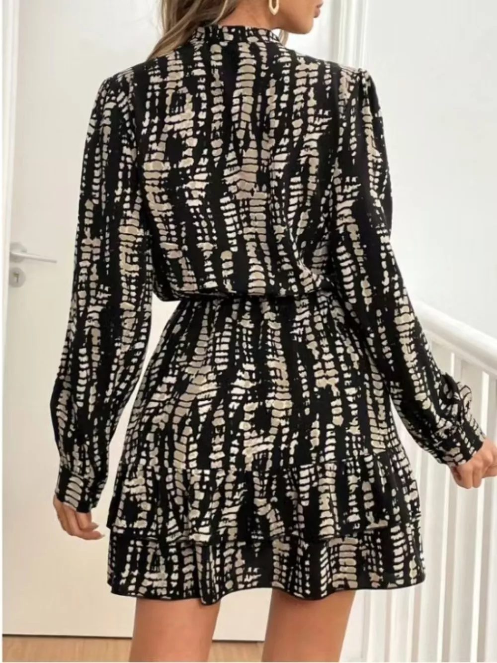 Ruffled Hem Long Sleeve Mini Dress, image 2