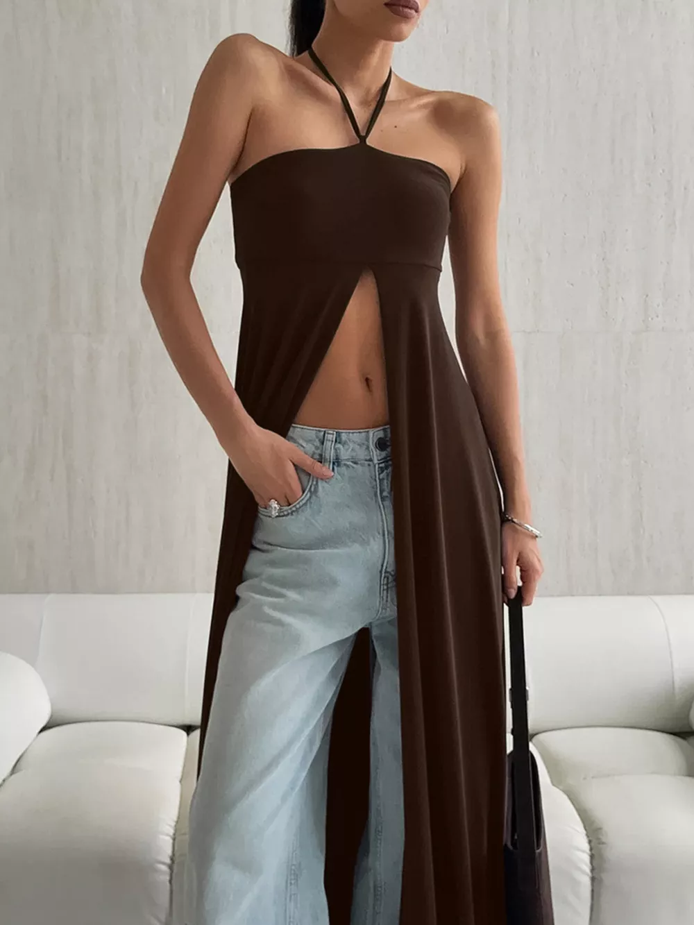 Halter Neck Split Longline Cami, image 3