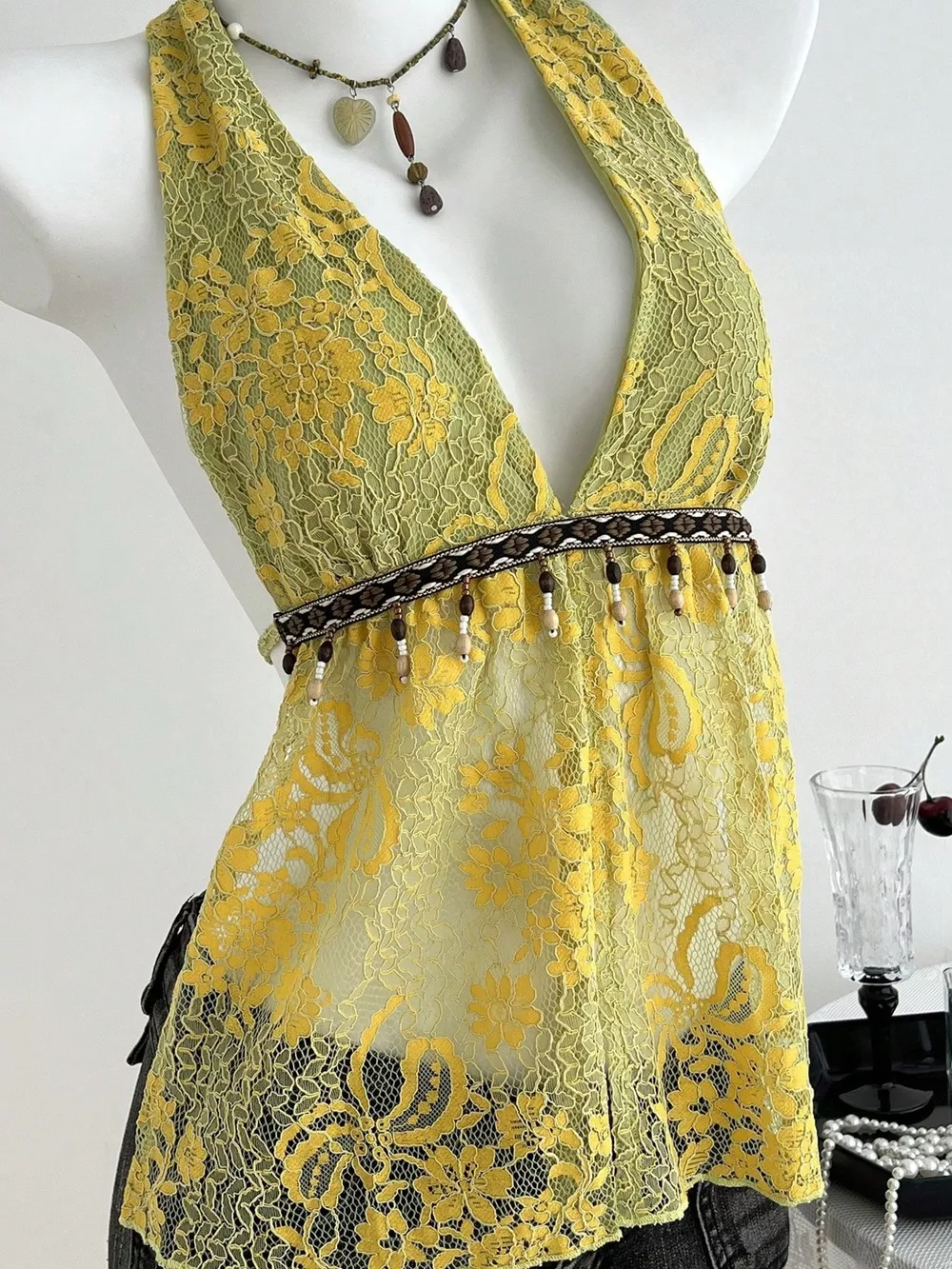Lace Halter Neck Cami, image 2