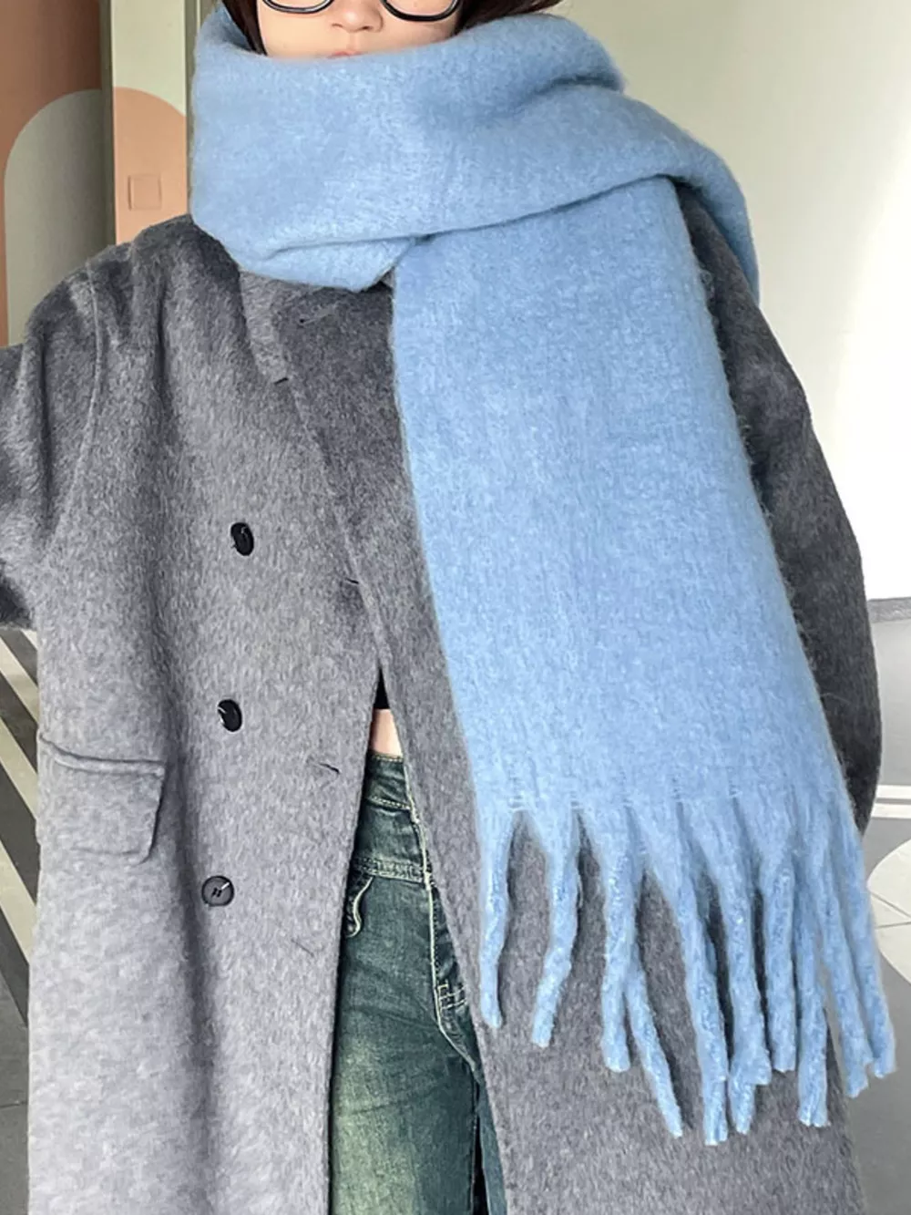 Solid Color Fringe Scarf, image 2