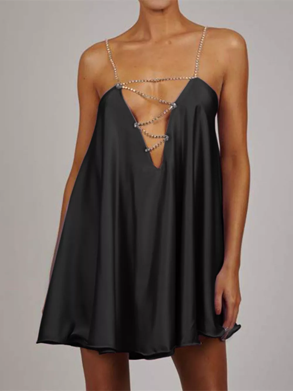 Rhinestone Embellished Plunge Mini Dress