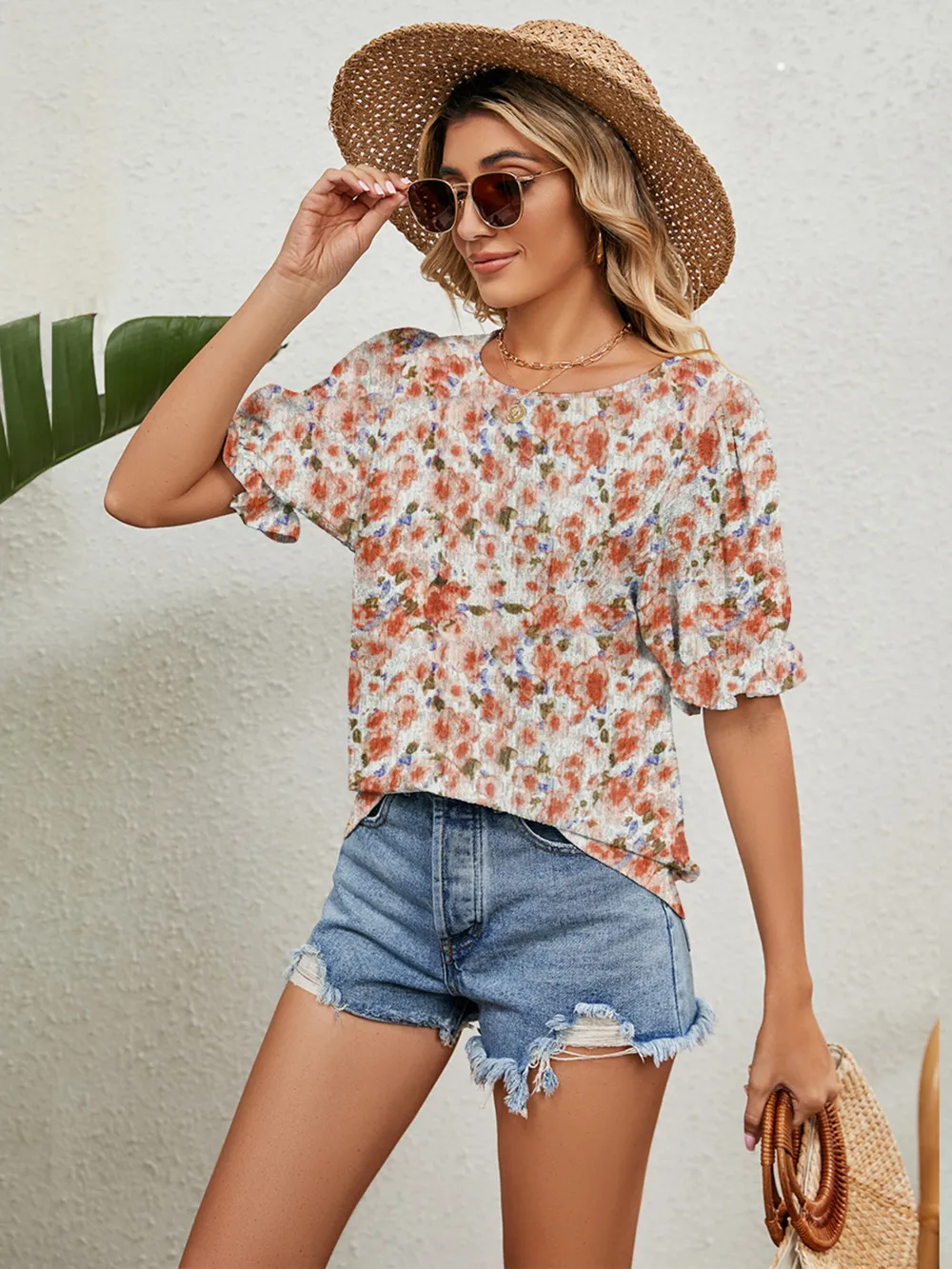 Printed Puff Sleeve Casual Blouse, image 18