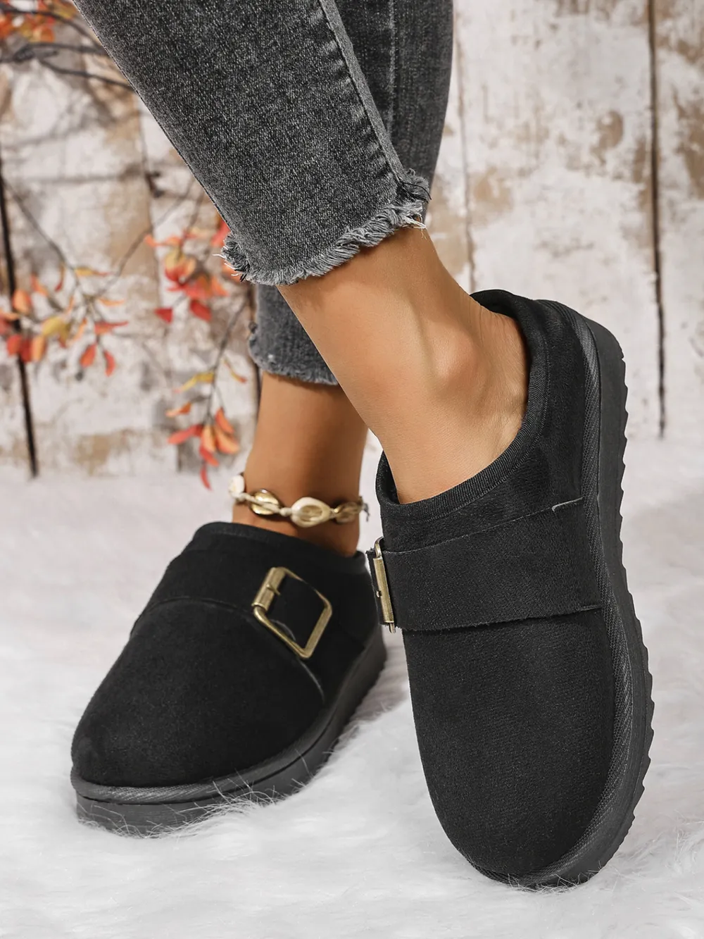 Cozy Buckle Suede Winter Slippers, image 4