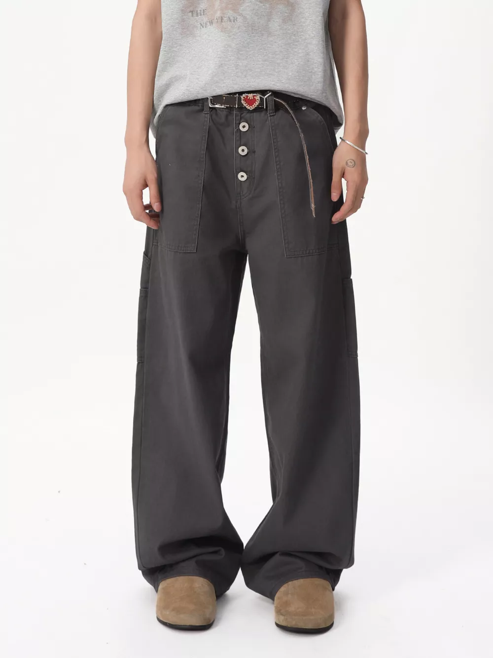 Men's Button Fly Wide Leg Cargo Pants, image 5