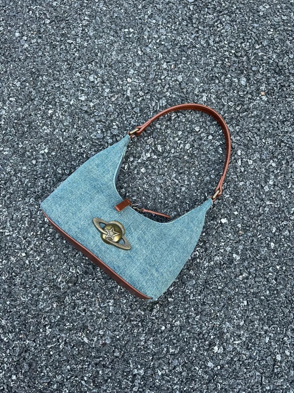 Denim Planet Decor Shoulder Bag, image 5