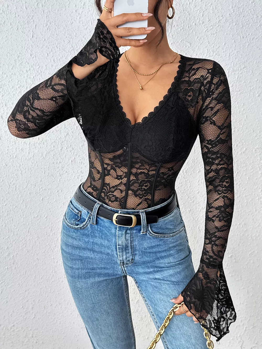 Lace Long Sleeve Bodysuit, image 5