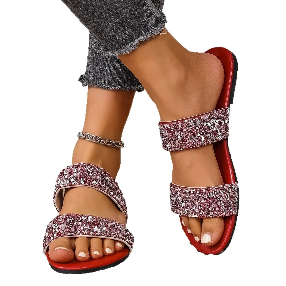 Sequin Open Toe Flats Sandals, image 13