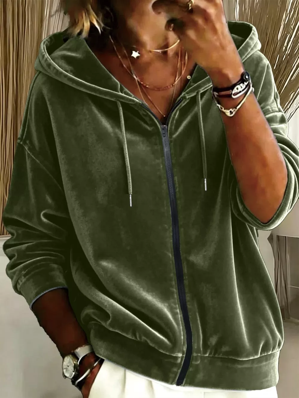 Full Size Velvet Zip-Up Hoodie Plus Size, image 5