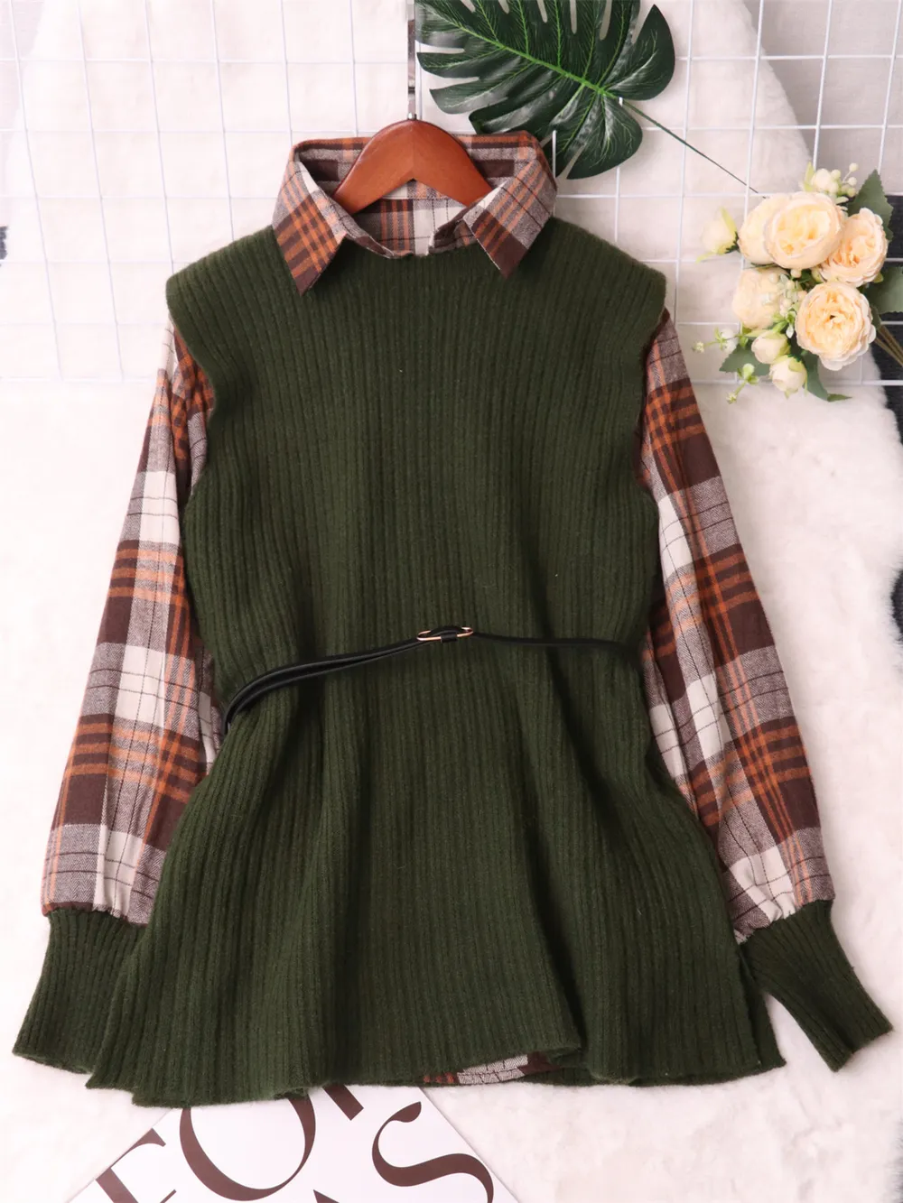 Plaid Long Sleeve Sweater Dress, image 16