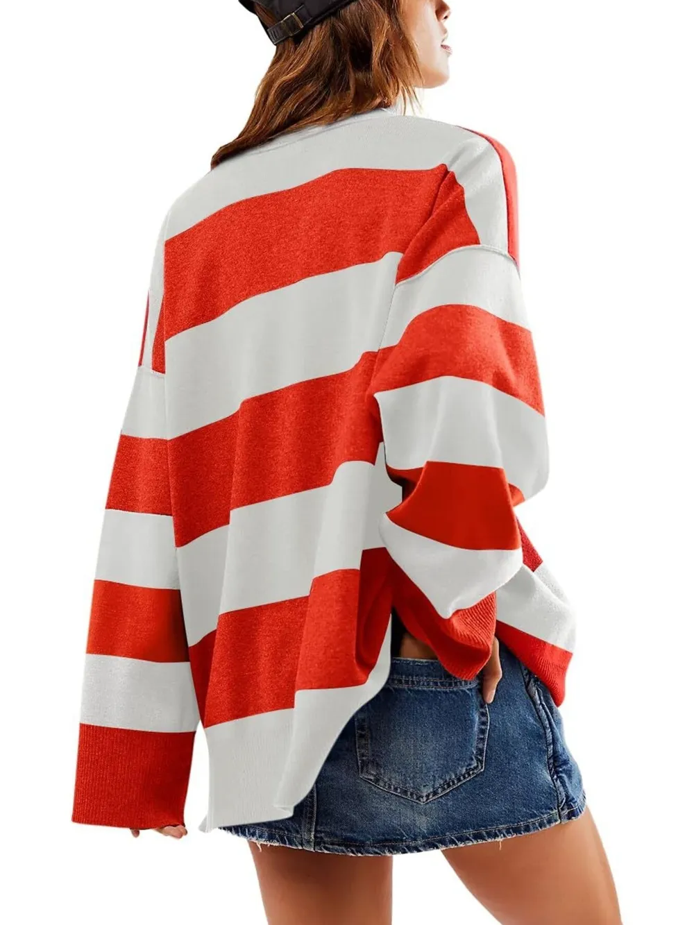 Striped Half-Zip Oversized Sweatshirt, image 12