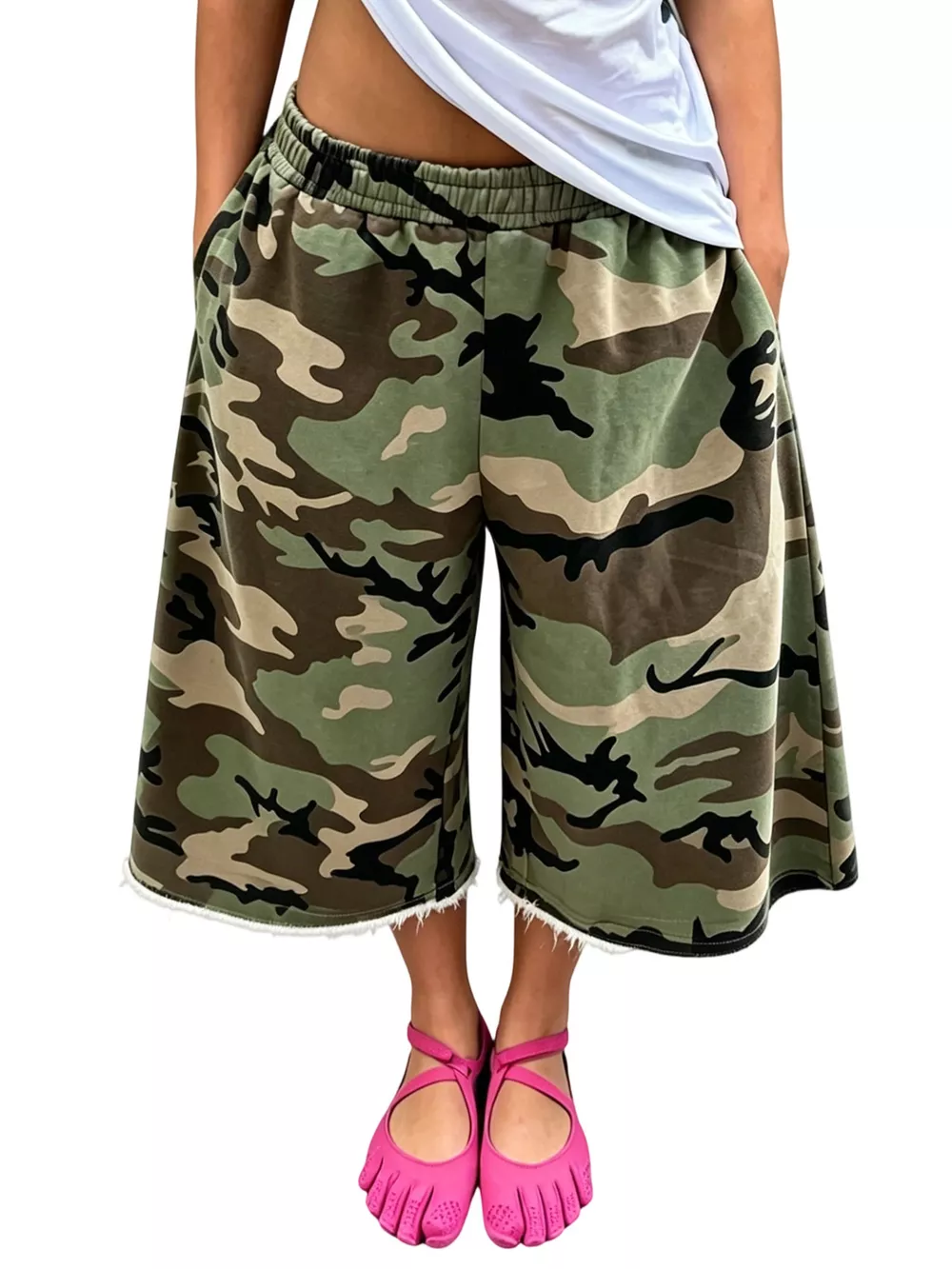 Wide-Leg Cropped Sweatpants with Pockets, image 7