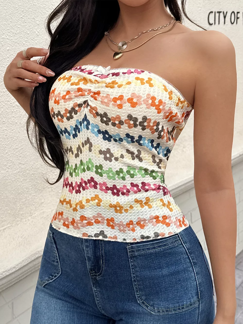 Floral Ruched Tube Top, image 10