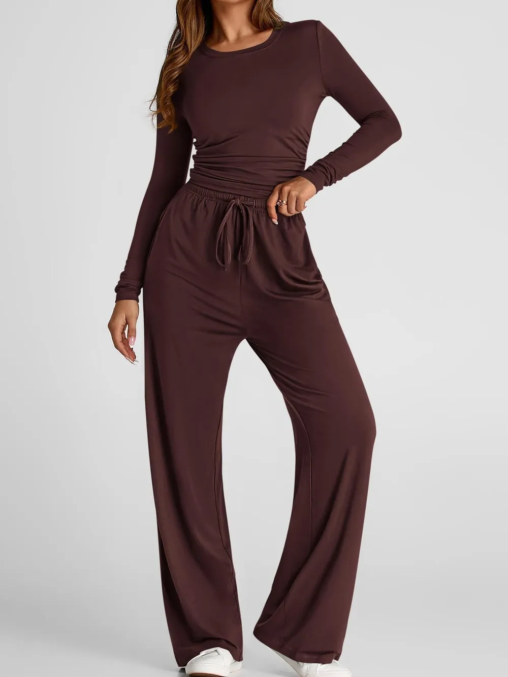 Round Neck Long Sleeve Top and Pants Set, image 12