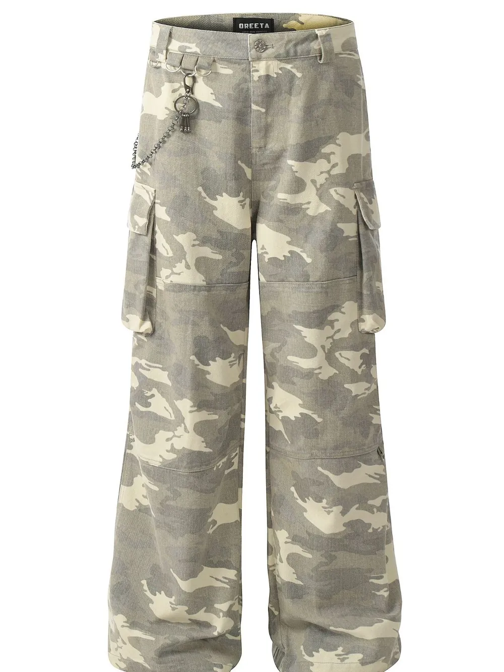 Men's Camouflage Cargo Pants with Chain Detail
