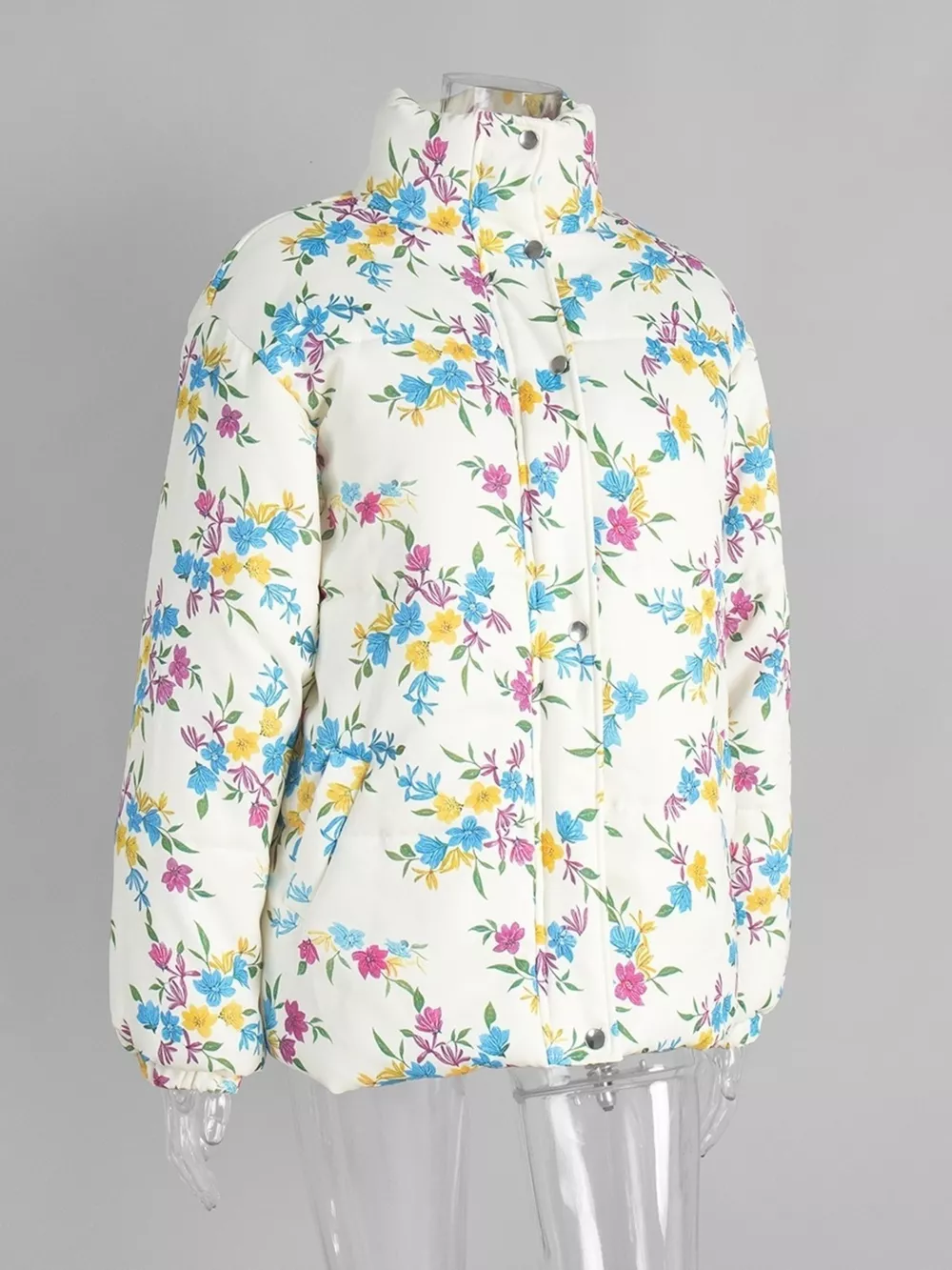 Floral Print Stand Collar Puffer Jacket, image 8