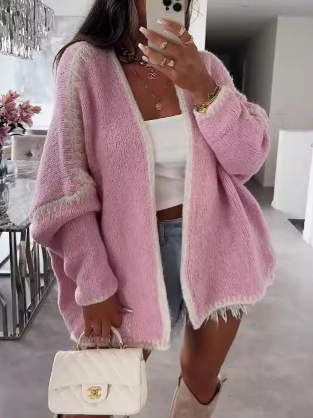 Contrast Trim Open Front Cardigan, image 23