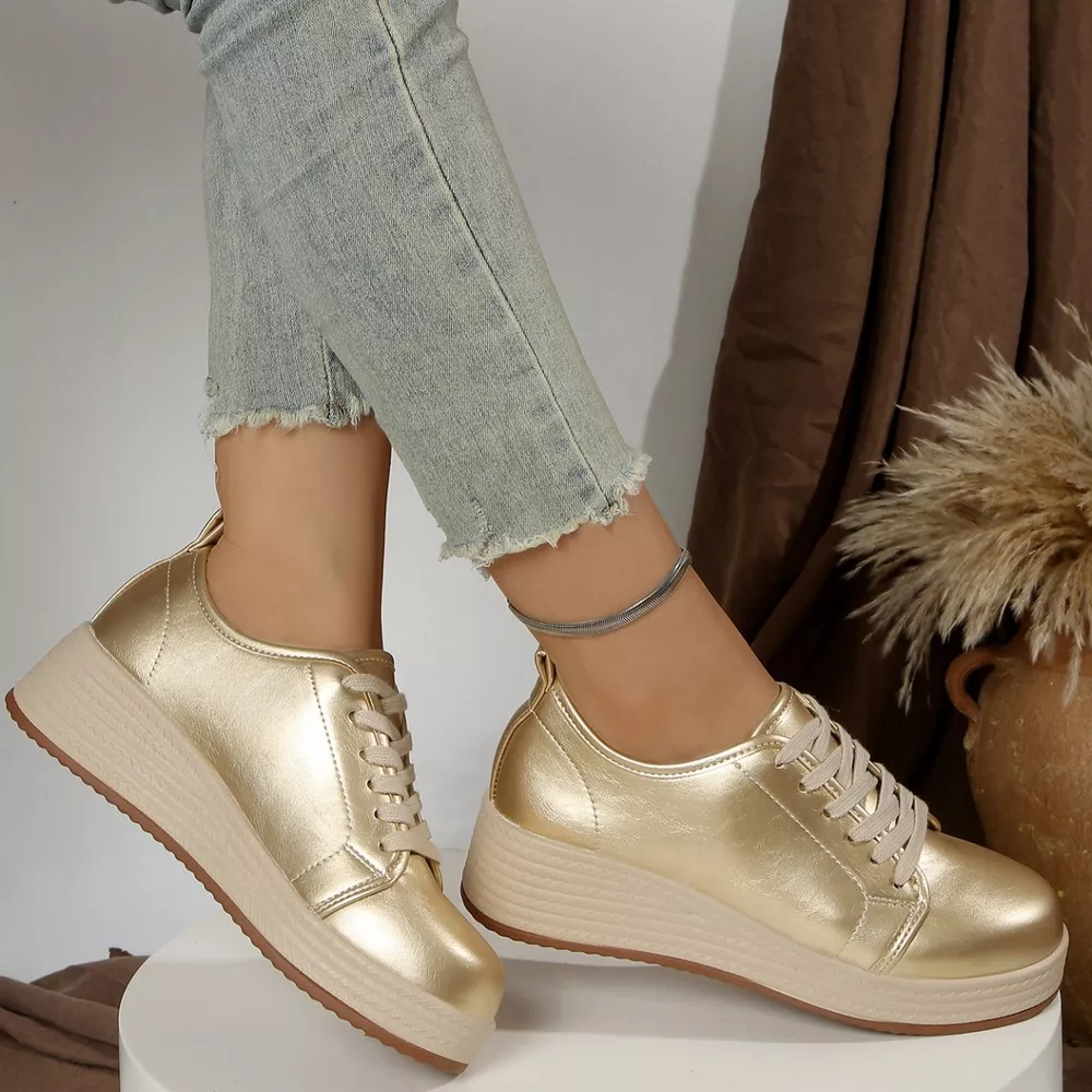 Metallic Platform Sneakers with Height-Increasing Sole, image 3