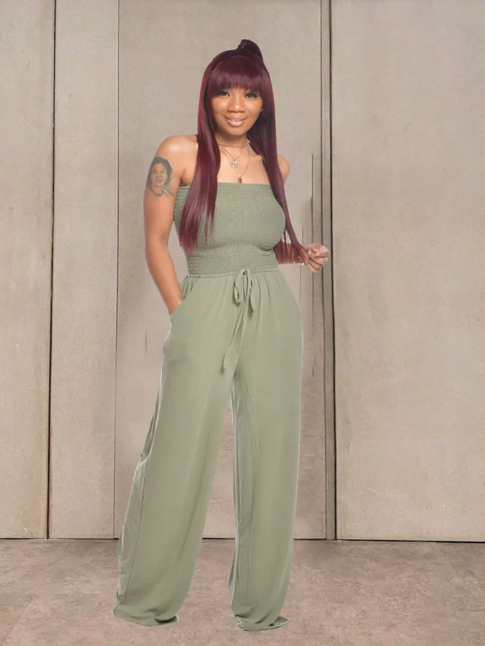 Strapless Smocked Wide-Leg Jumpsuit, image 16