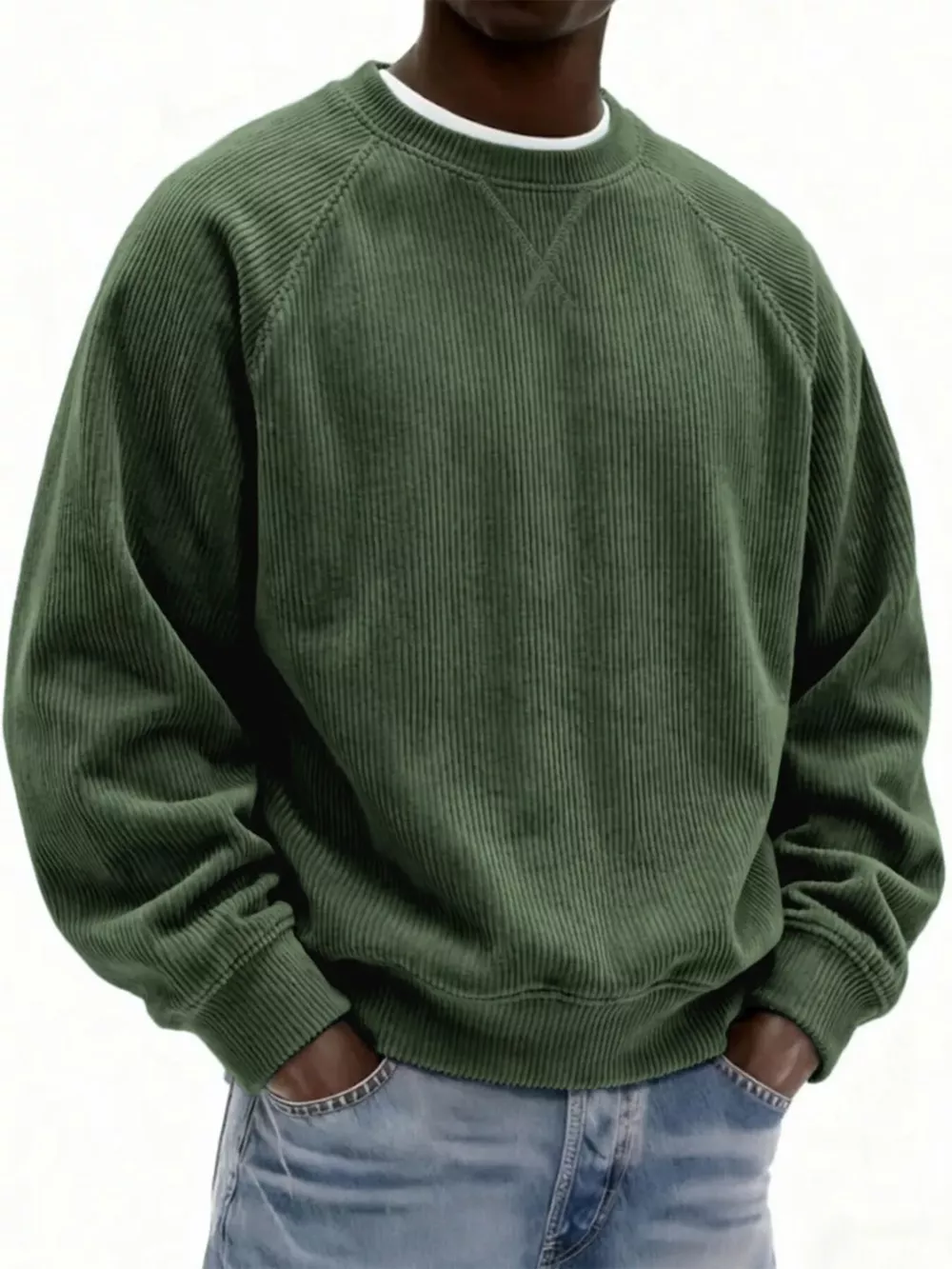 Men's Full Size Corduroy Crew Neck Sweatshirt Plus Size, image 8