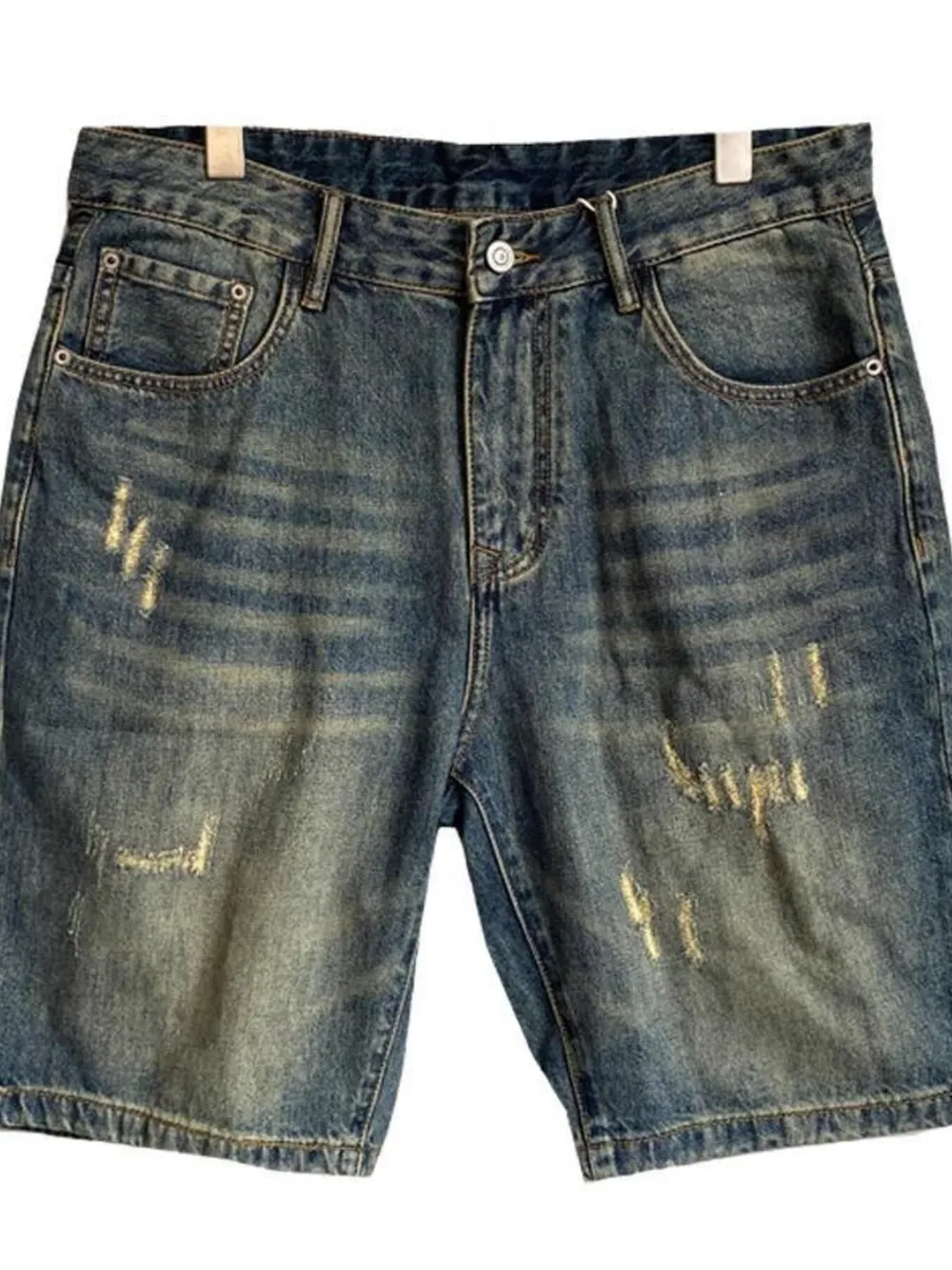 Men's Vintage Washed Distressed Denim Shorts, image 4