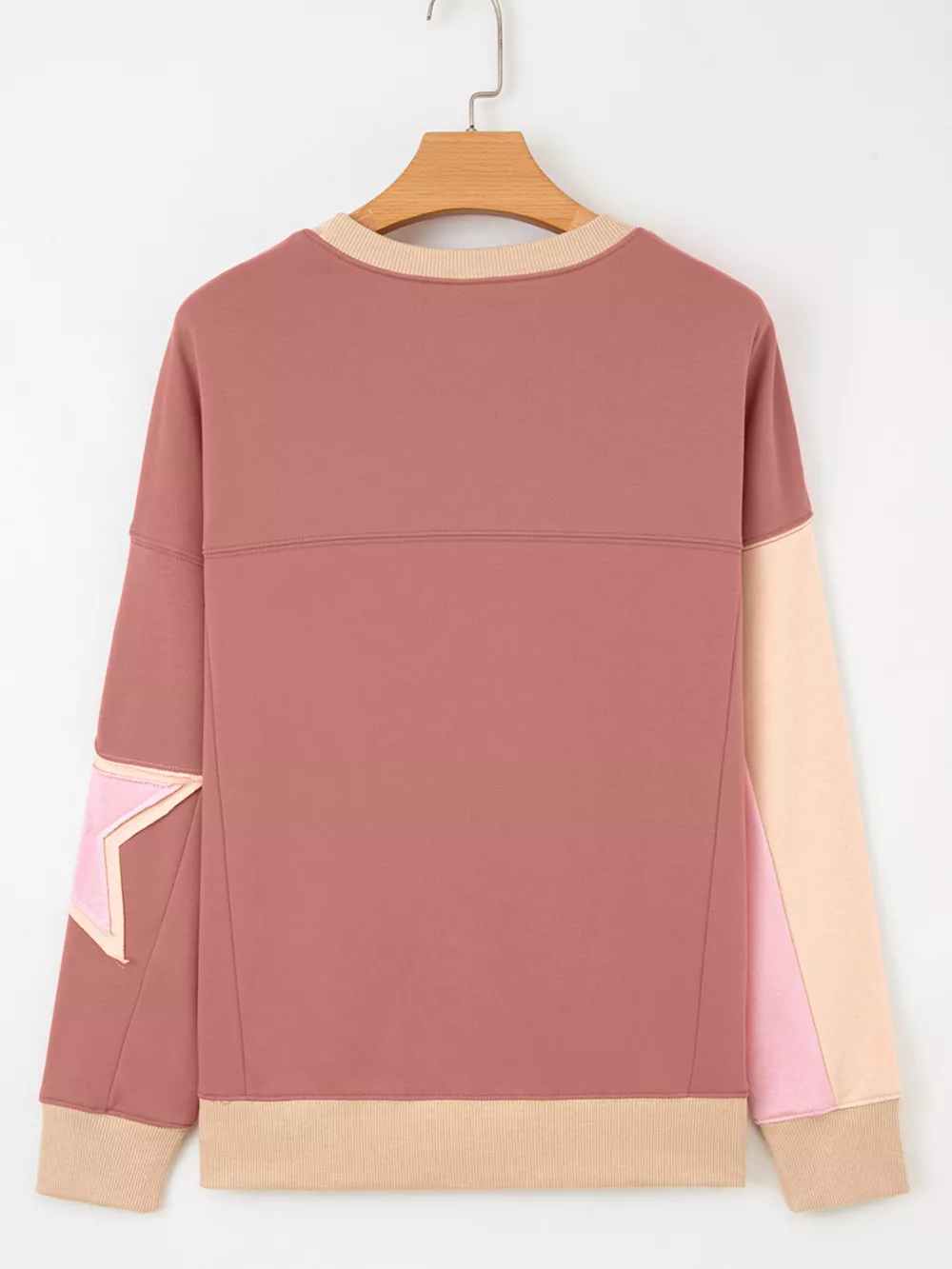 Contrast Star Patchwork Exposed Seam Uneven Hem Drop Shoulder Sweatshirt, image 9