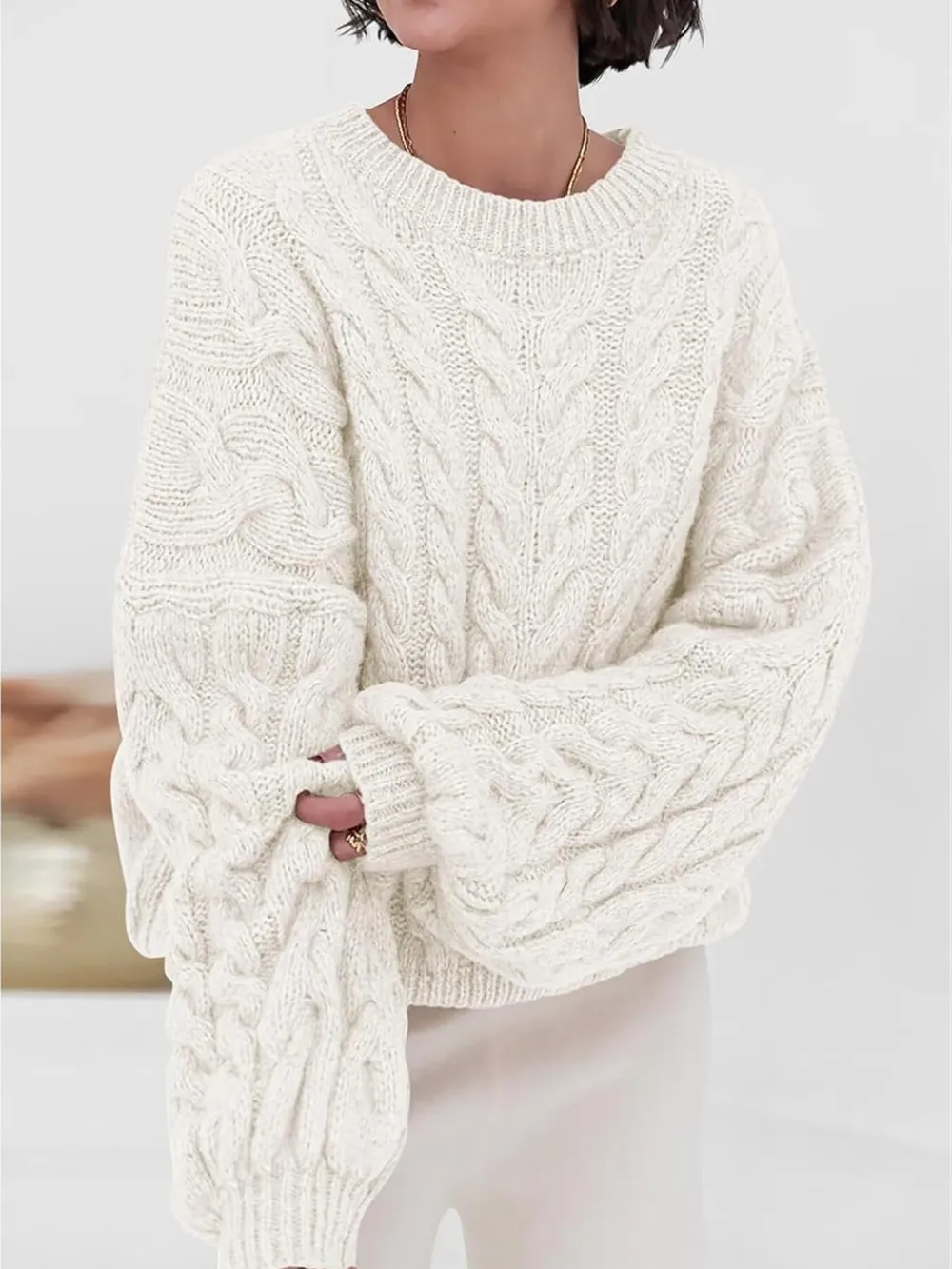 Cable Knit Long Sleeve Sweater, image 5