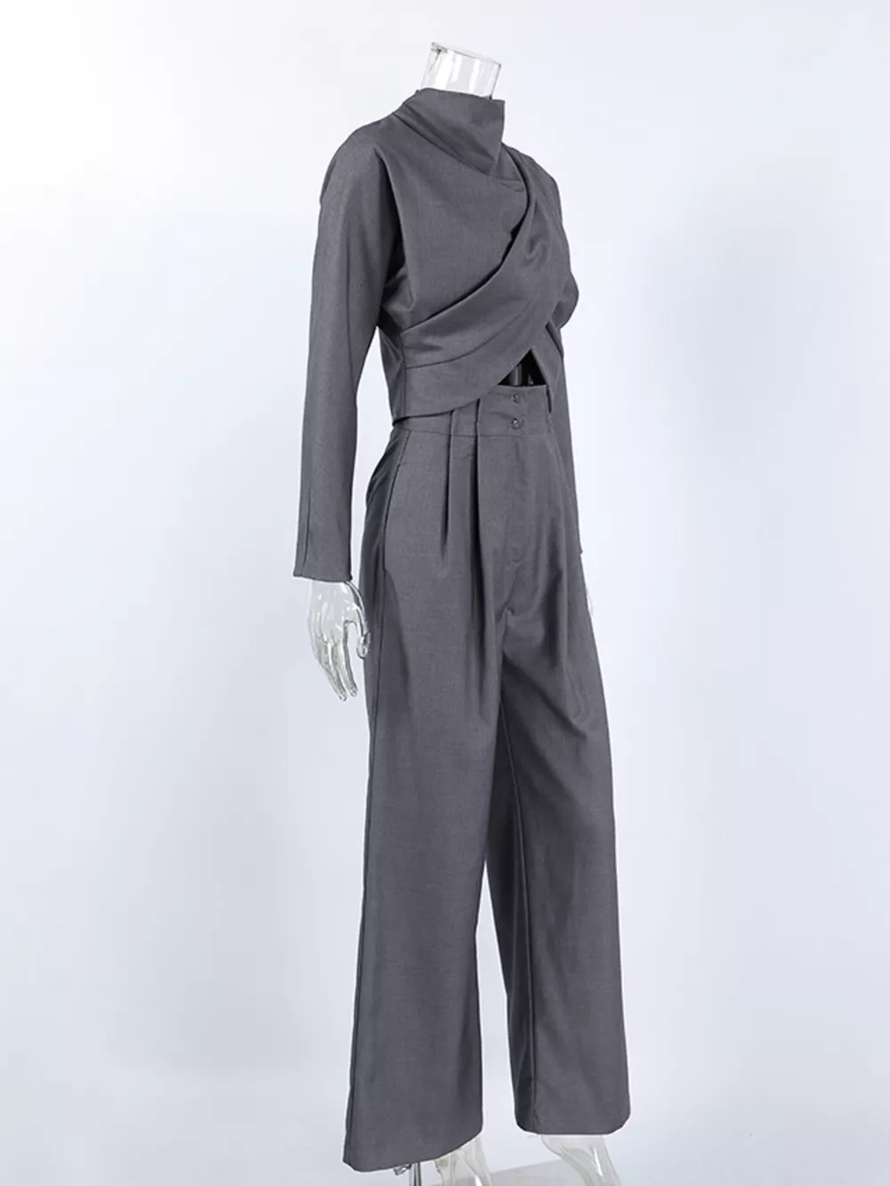 Draped Crop Top and Wide-Leg Pants Set, image 10