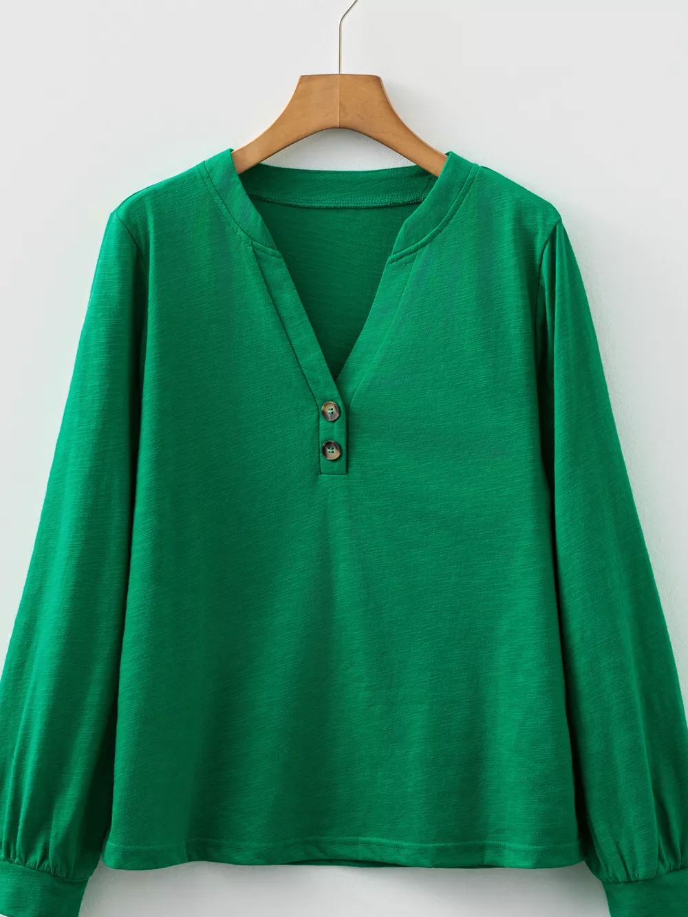 Solid Color Button V Neck Long Sleeve Top, image 4