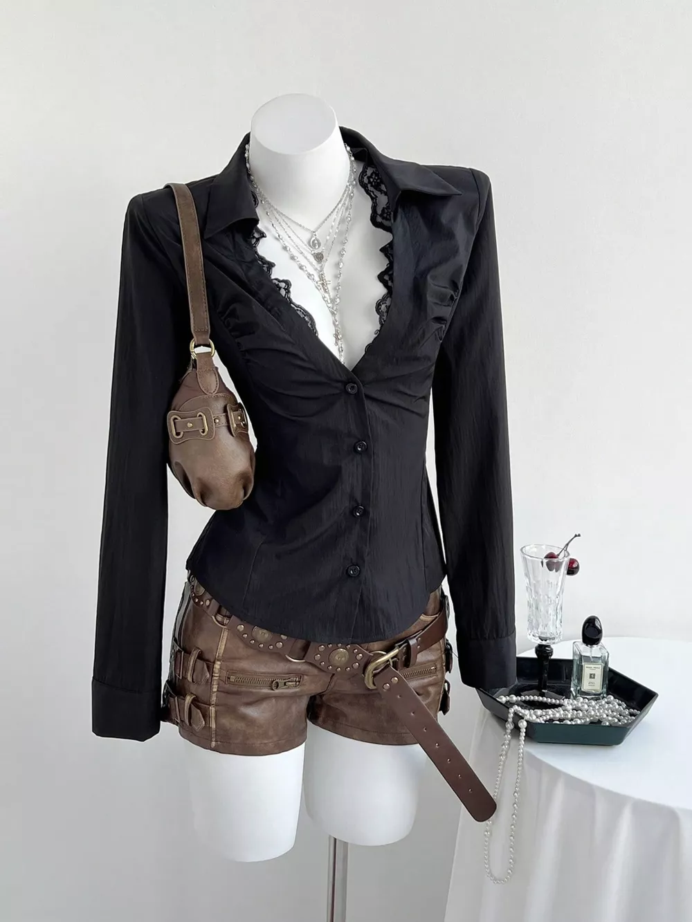 Lace Trim Slim Fit Shirt, image 3