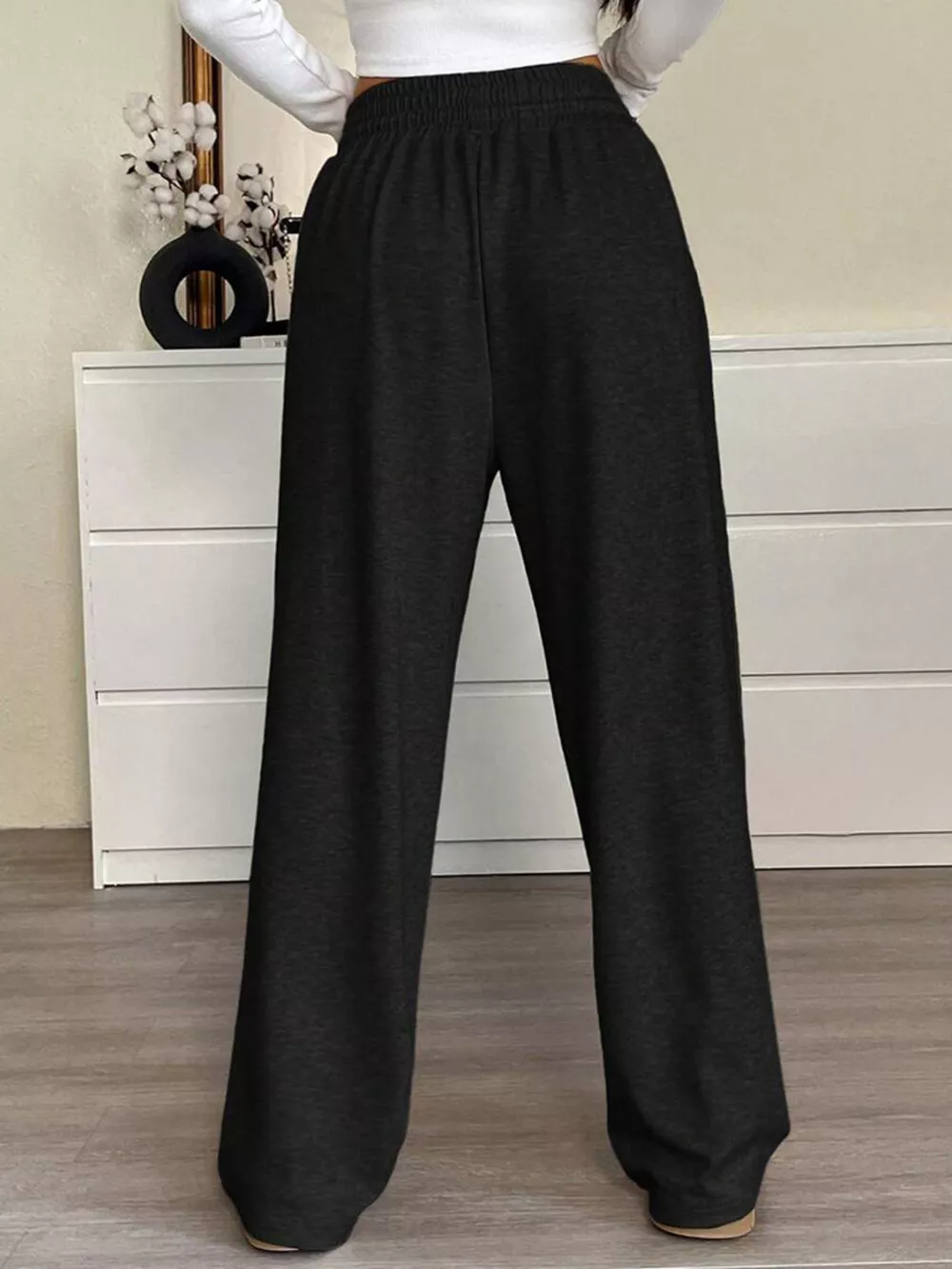 High-Waisted Wide-Leg Pants with Drawstring, image 3