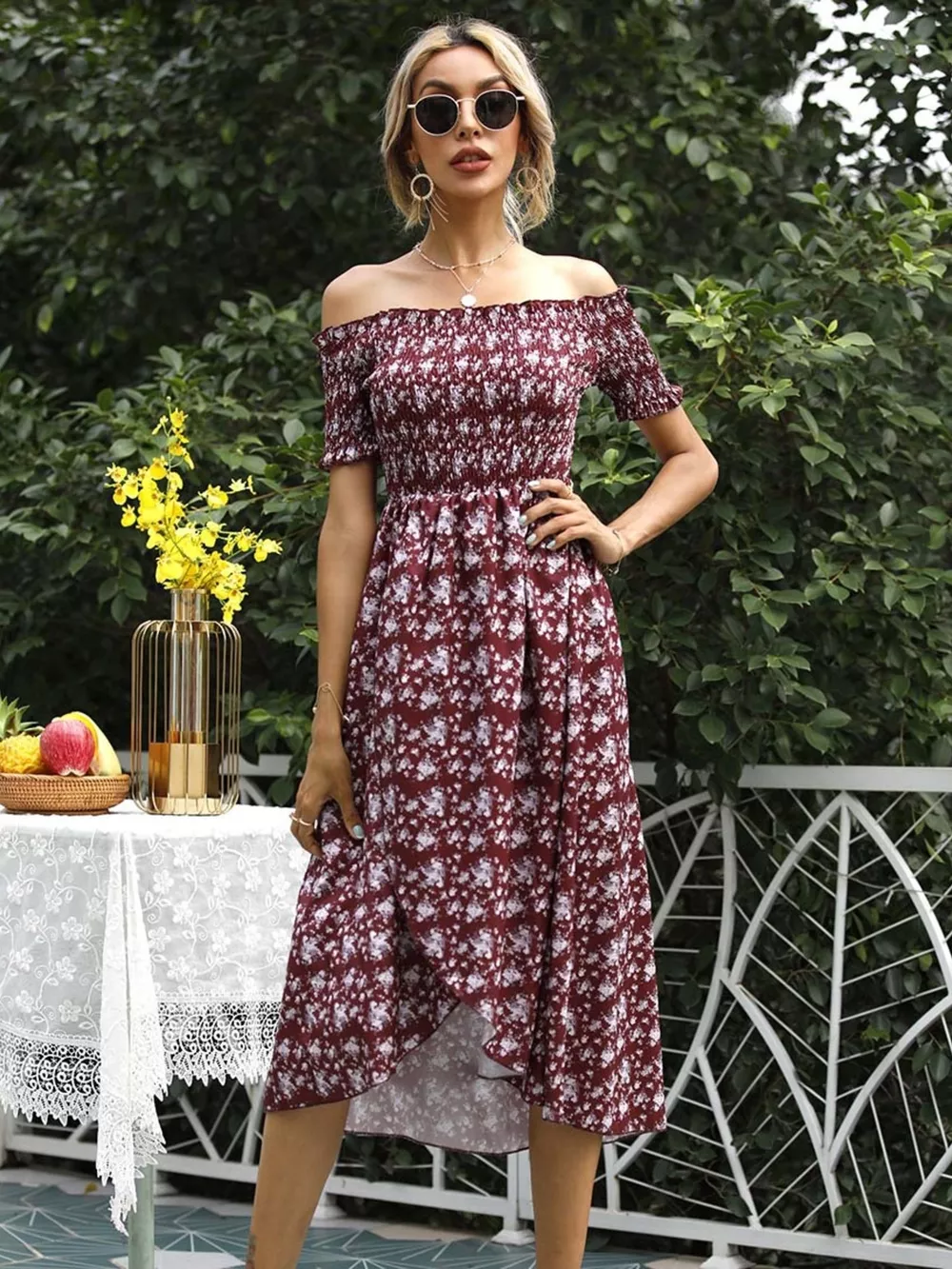 Off Shoulder Floral Slit Dress, image 11