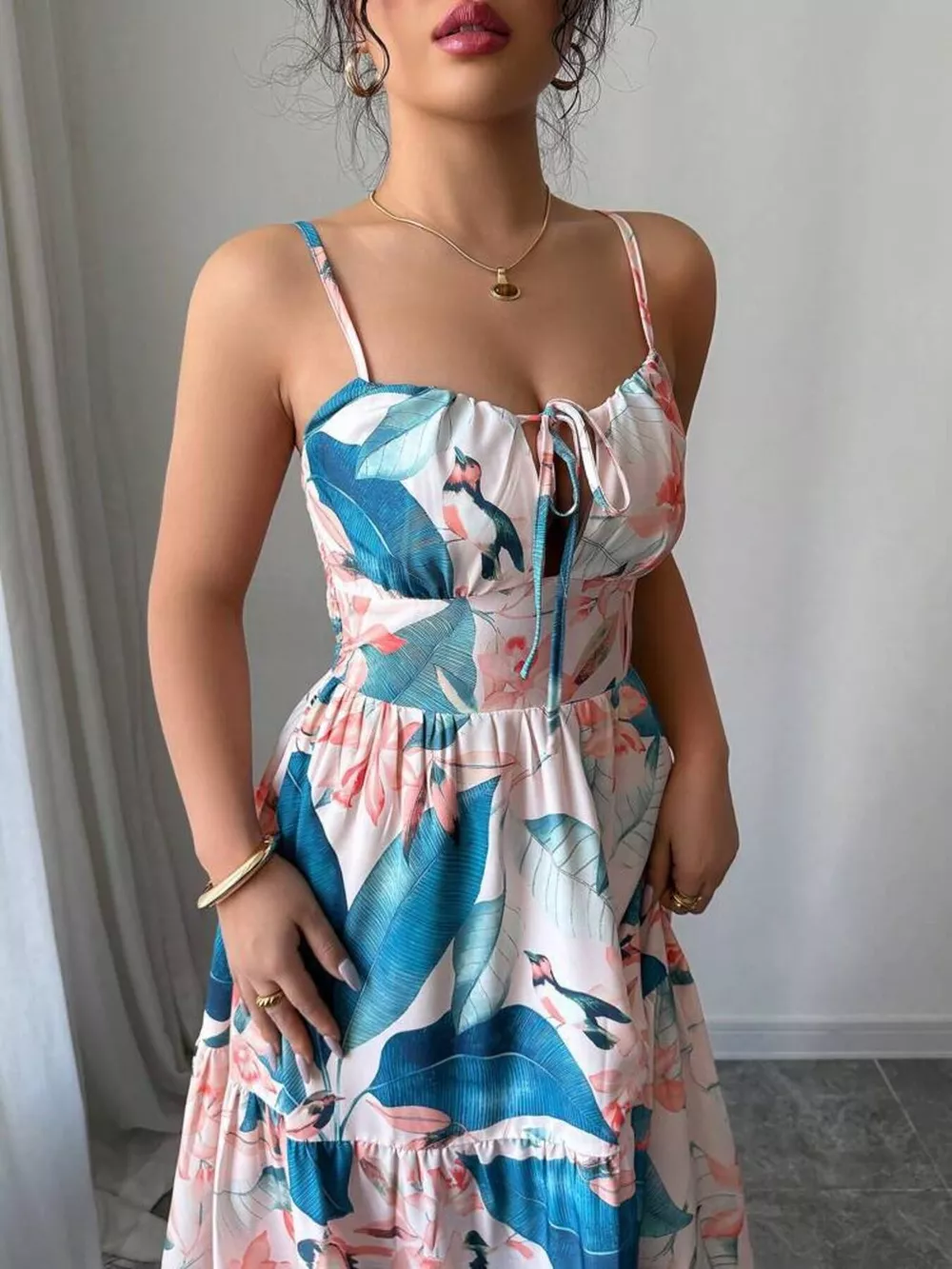 Floral Print Tiered Maxi Cami Dress, image 5