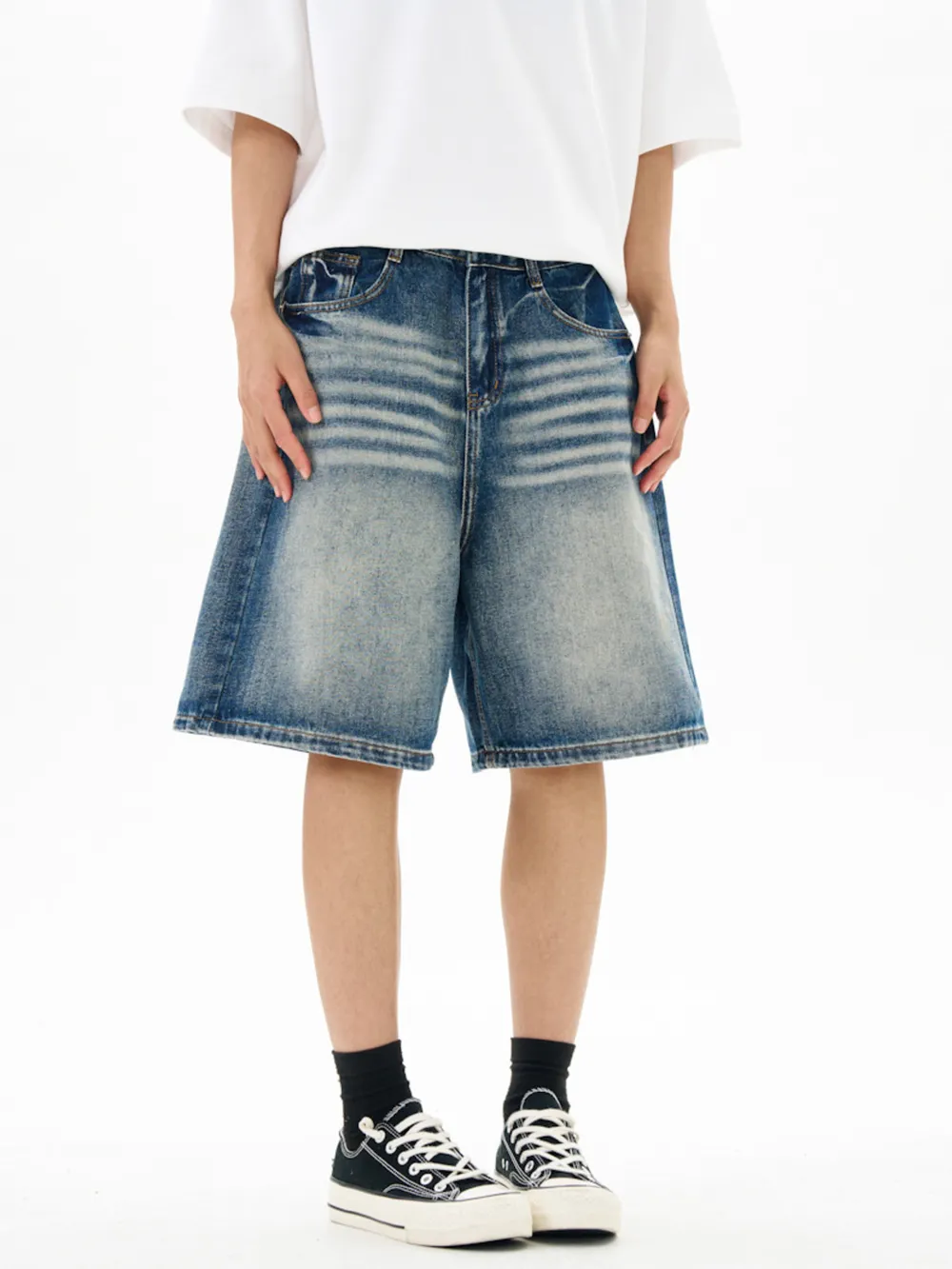 Men's Washed Loose Fit Denim Shorts, image 10