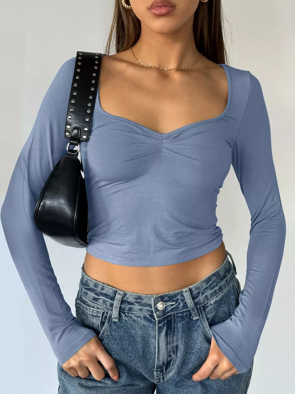 Long Sleeve Sweetheart Neck Crop T-Shirt, image 6