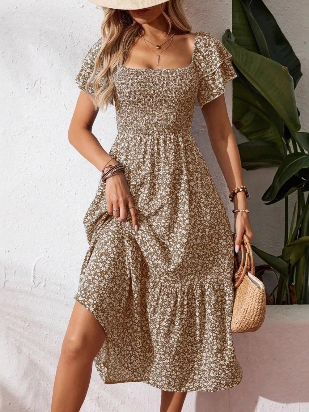 Floral Print Smocked Ruffle Sleeves Dress, image 17