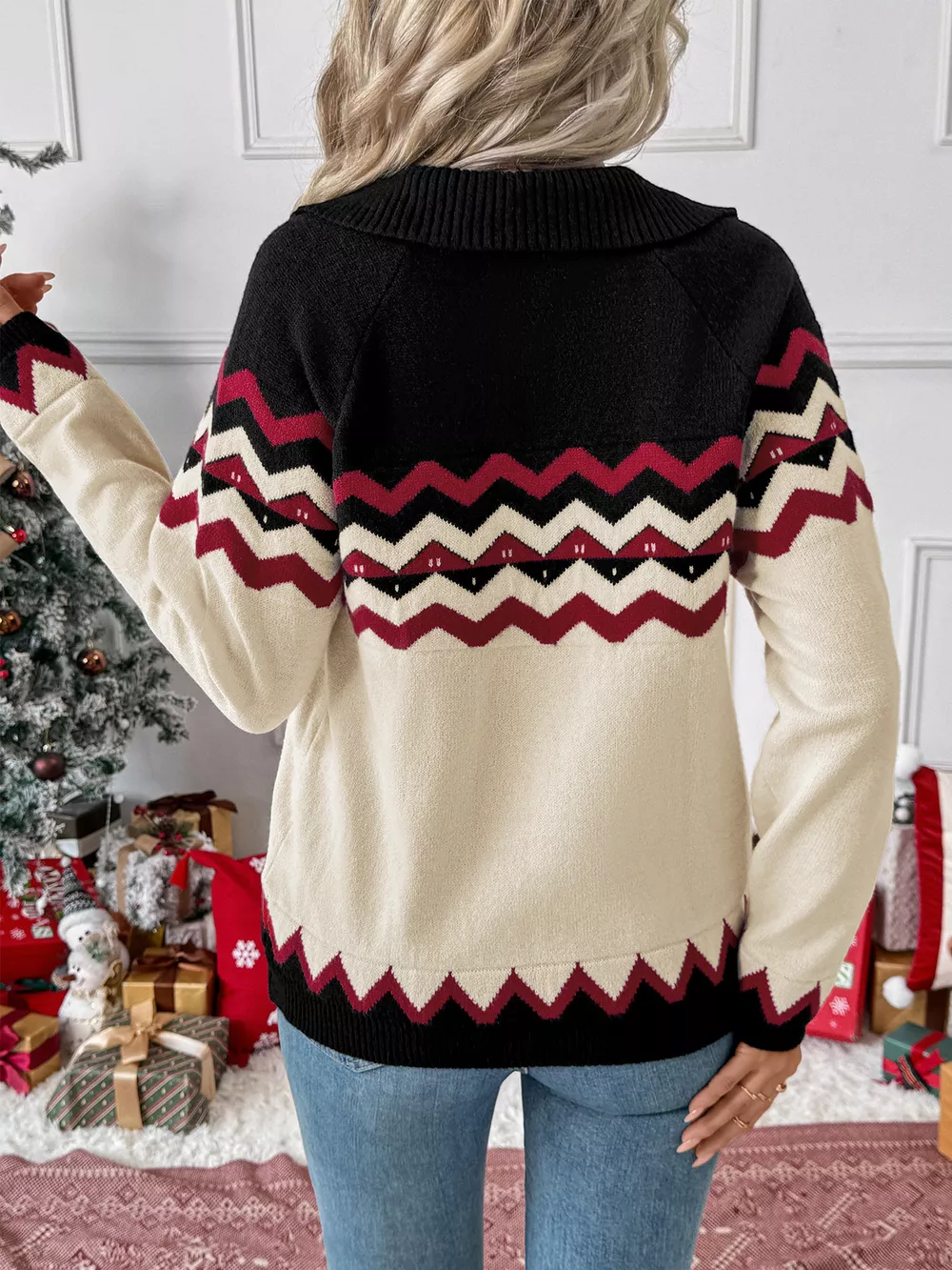 Chevron Pattern Long Sleeve Sweater, image 7