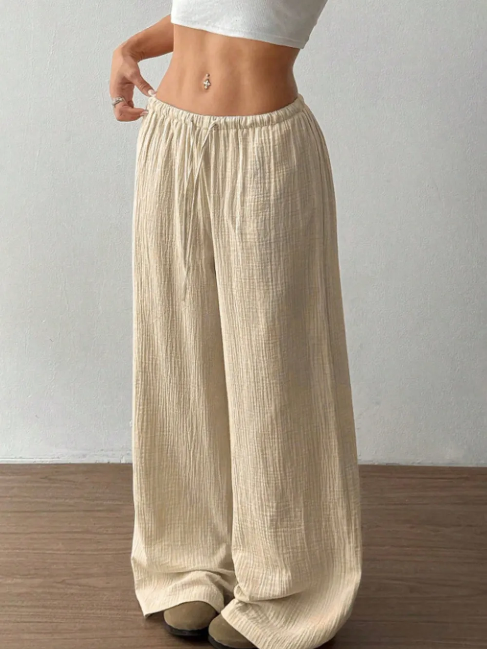 Wide Leg Drawstring Casual Pants, image 17