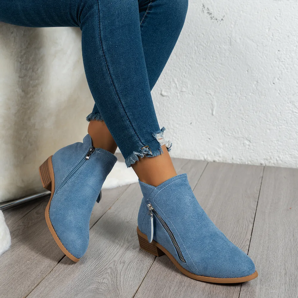 Side Zip Ankle Boots with Block Heel, image 6