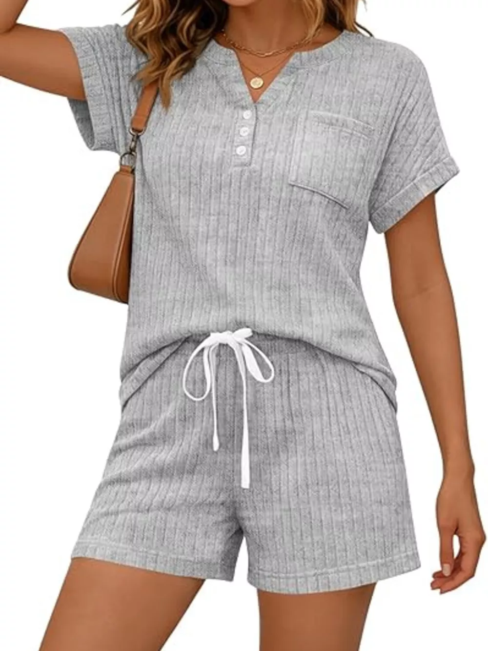 Casual Ribbed Knit Tee and Shorts Set, image 19