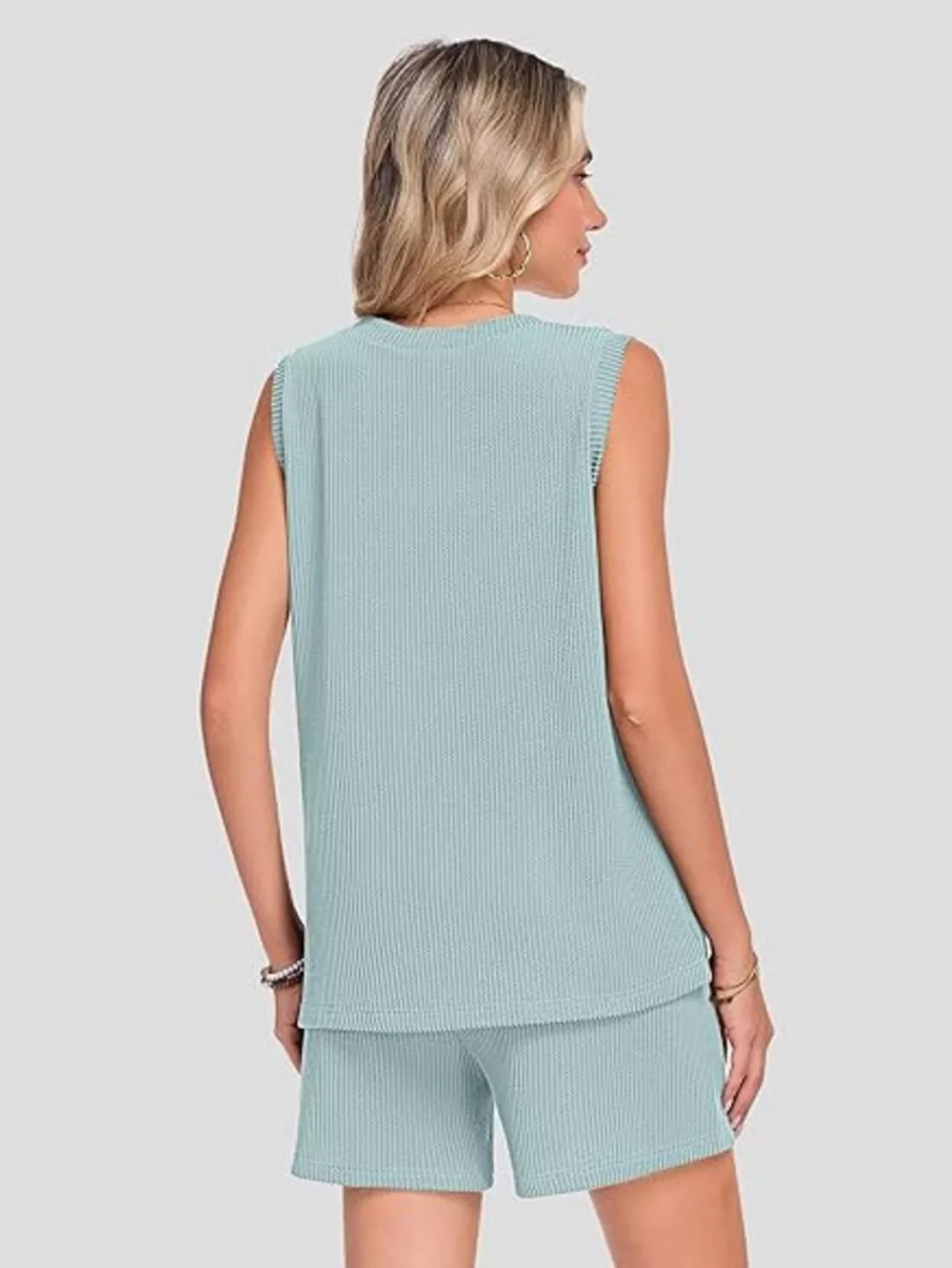 Casual Ribbed Knit Sleeveless Top and Shorts Set, image 21