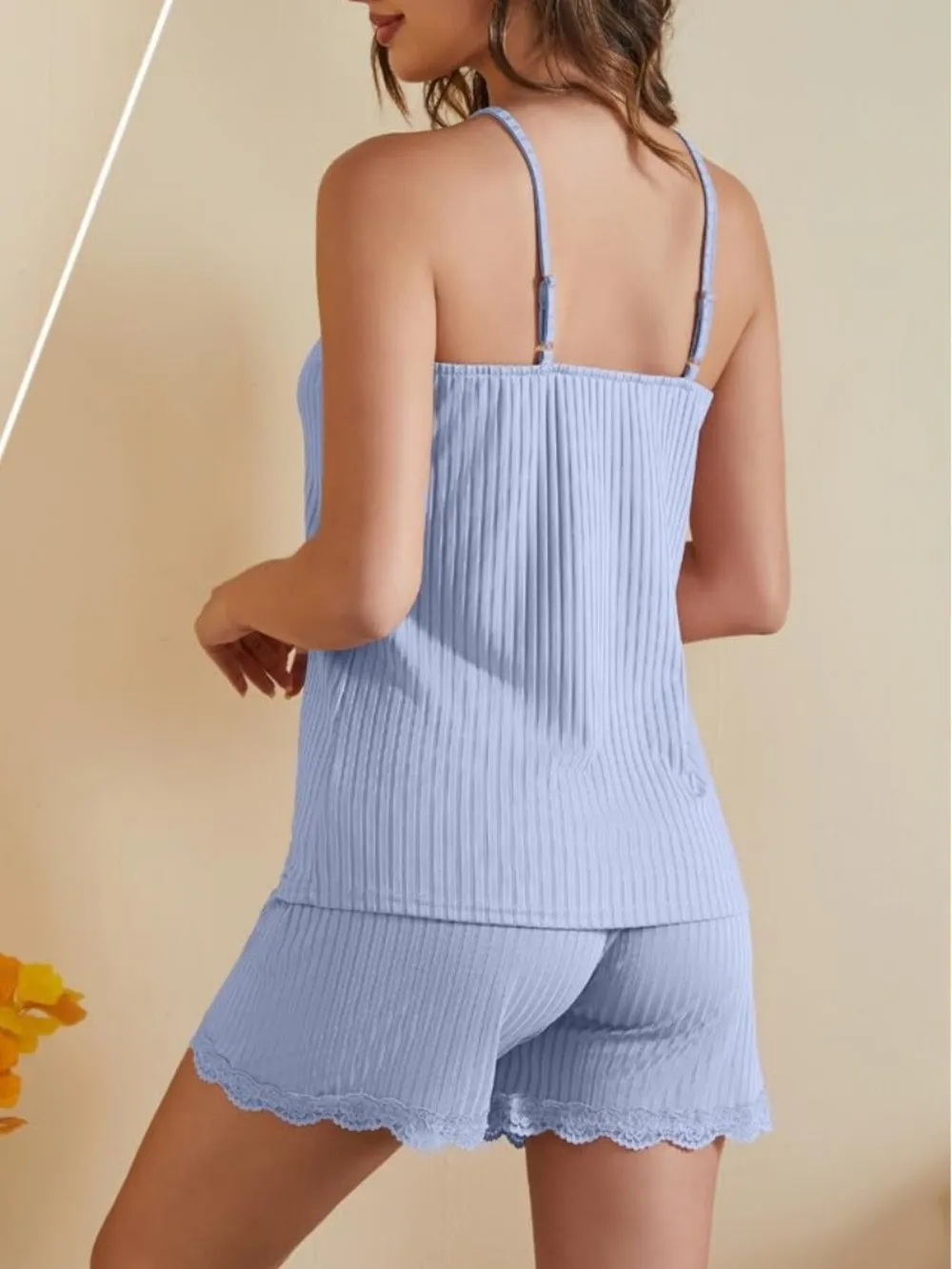 Lace-Trimmed Ribbed Cami and Shorts Lounge Set, image 7