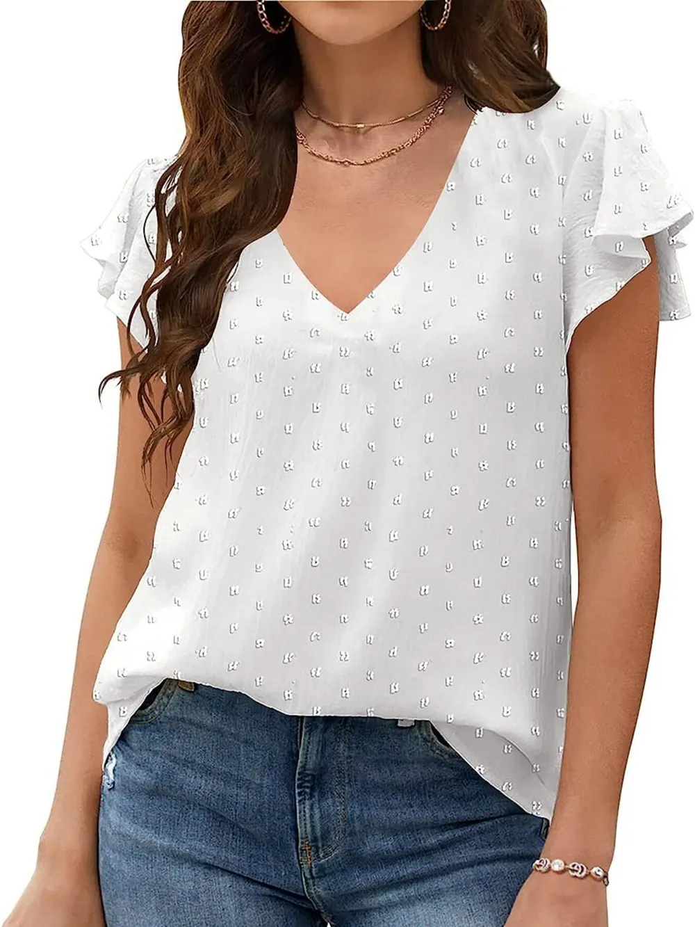 Flutter Sleeve V-neck Casual Blouse, image 10