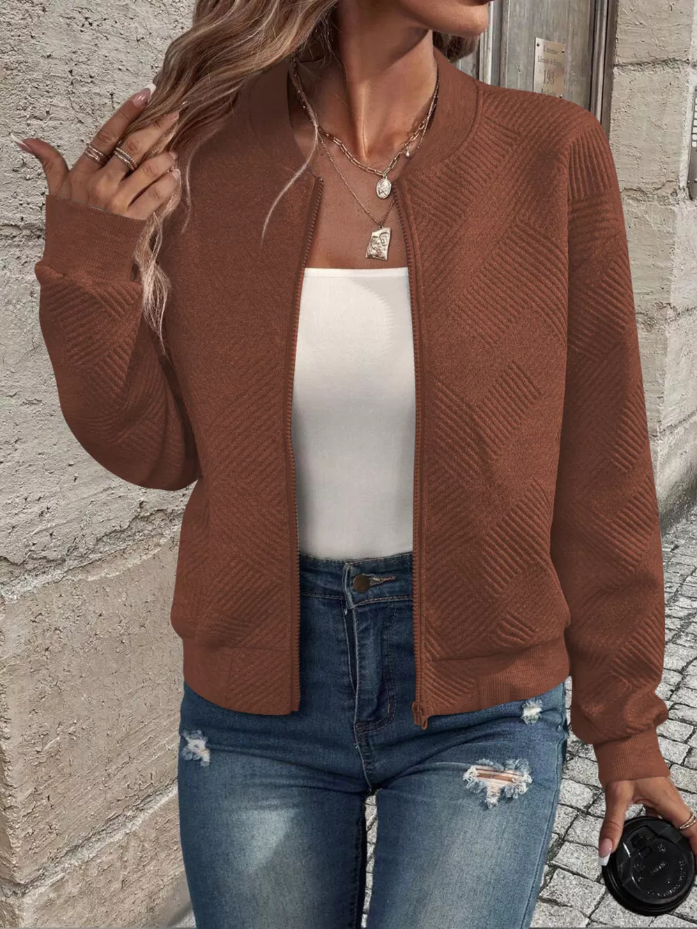 Texture Zip-Up Bomber Jacket, image 25