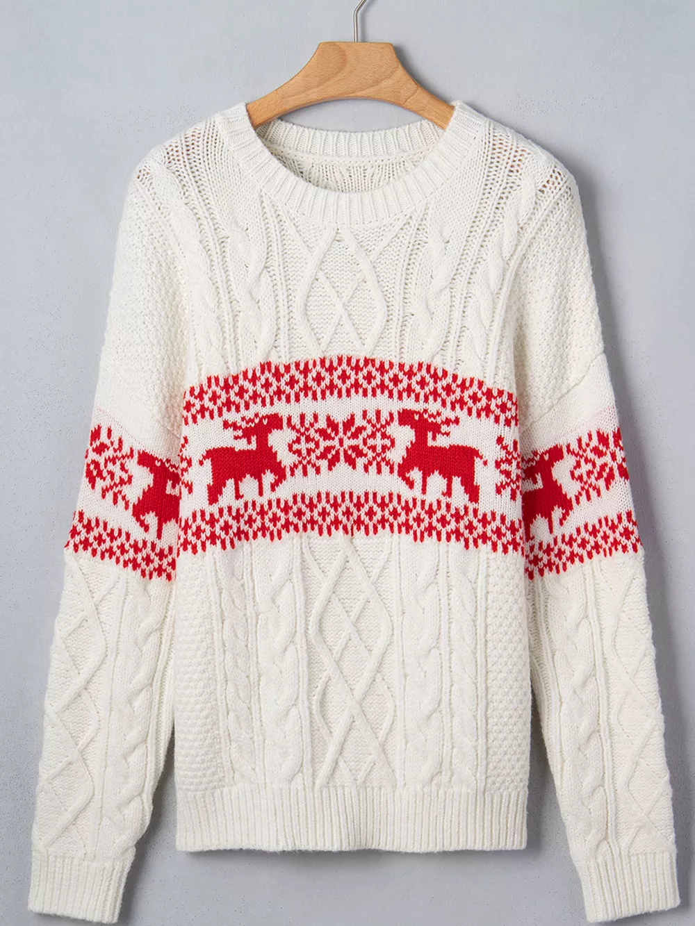 Reindeer Pattern Cable Knit Christmas Fashion Sweater, image 5